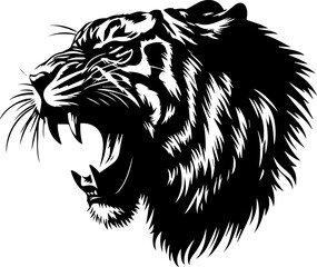 Silhouette of a Royal Bengal Tiger head vector art illustration with a white background 