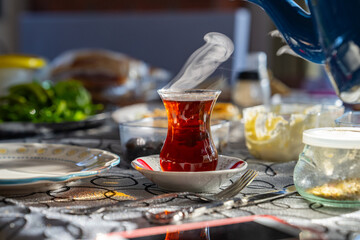 Turkish Tea (Türk Çayı) in the Turkish Breakfast Photo, Üsküdar Istanbul, Turkiye (Turkey)