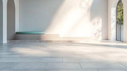 Modern architectural interior featuring a spacious room with natural light in a serene setting