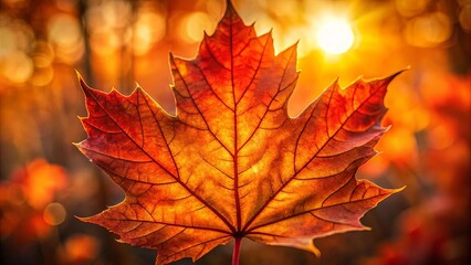 A Single Autumn Leaf Bathed in Golden Sunlight, Its Intricate Veins Glowing with the Warmth of the Season