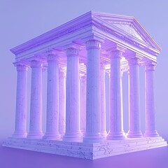 Obraz premium A stunning ancient temple structure with columns, illuminated in purple light, against a soft gradient background.