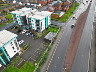 Aerial View of Manchester City During Cloudy and Rainy Day over England UK