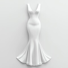 Elegant white dress on a white isolated background, perfect for fashion, bridal, and occasion wear.