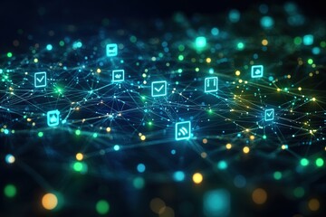 Obraz premium Abstract digital network with glowing icons. (9)