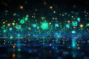 Obraz premium Abstract digital network with glowing icons. (12)