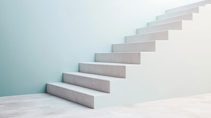 Modern staircase design with smooth concrete steps and light pastel wall in a contemporary space