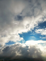 Aerial View of Manchester City During Cloudy and Rainy Day over England UK