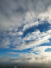 Aerial View of Manchester City During Cloudy and Rainy Day over England UK