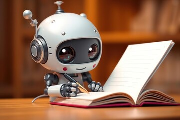 Robot writing in a book