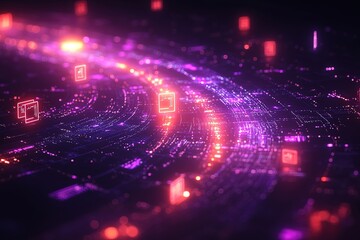 Fototapeta premium Abstract digital network with glowing icons and lines. (5)
