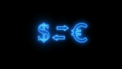 Business icon illustration on black background. Neon Currency exchange icon.