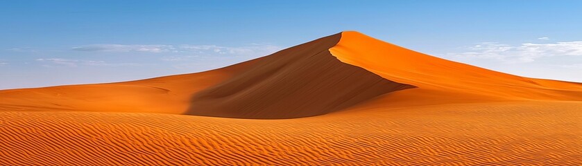 Stunning orange sand dune under a clear blue sky, showcasing the serene beauty of the desert landscape.