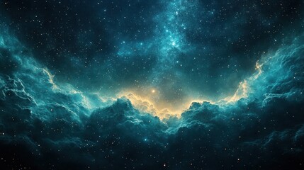 A Starry Night Sky with Blue and Yellow Nebulae