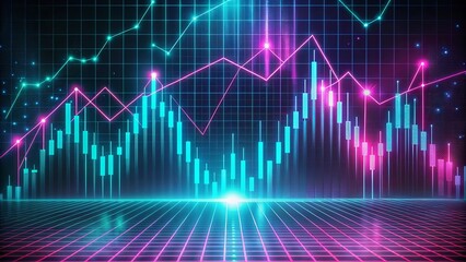 Fototapeta premium Digital Landscape of Neon Financial Charts, Illuminated by Bright Glows