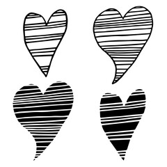 Heart Clipart Icon Set. 4 love elements with horizontal lines. Geometric simple style, hand-drawn doodles. Valentine's Day design