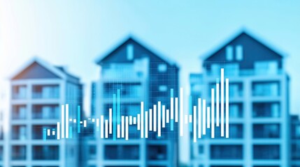 Obraz premium The image features modern apartment buildings with a digital soundwave overlay, suggesting a blend of architecture and technology.