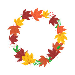 Vector illustration of colorful maple leaves frame border on transparent background