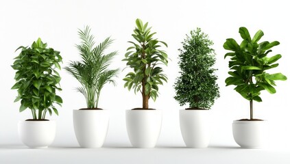 Fototapeta premium Collection of Indoor Plants in White Pots