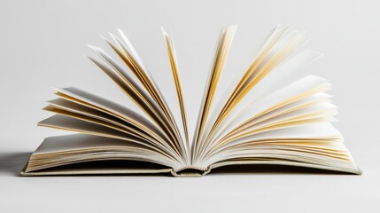 Fototapeta premium A beautifully opened book with fanned pages, showcasing its delicate structure and inviting readers to delve into its contents.