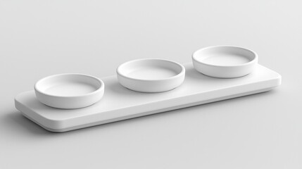 A sleek, modern serving tray with three circular bowls, designed for minimalistic elegance and functional dining.