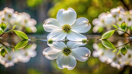 Obraz premium White dogwood shrub in the afternoon sunlight