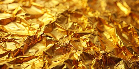 The abstract texture of crumpled gold foil, a gleaming surface of light and shadow, highlights the beauty of the simple and precious