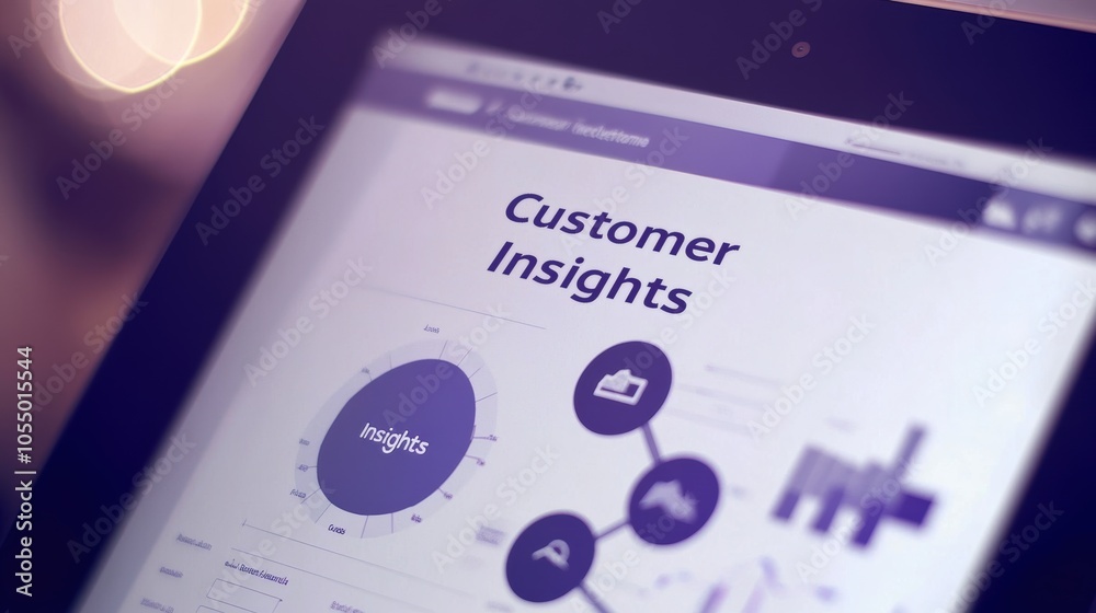Poster closeup view of customer insights displayed on tablet screen with data visualization elements