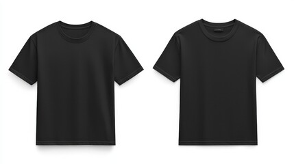 Two plain black t-shirts displayed side by side, showcasing a simple, minimalist clothing design.
