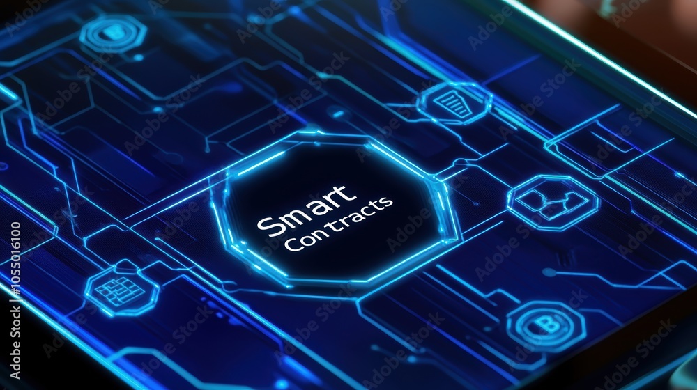 Poster exploring smart contracts on a tablet a closeup of blockchain technology in action
