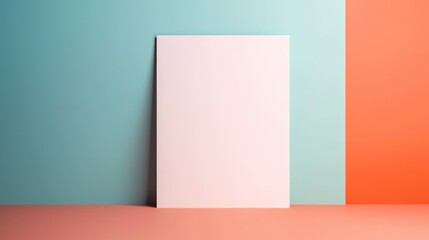 Naklejka premium A minimalist composition featuring a blank canvas set against vibrant teal and coral walls.