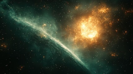 Obraz premium A Celestial View of a Planet and a Star in a Nebula