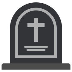 Grave tombstone with cross flat icon.