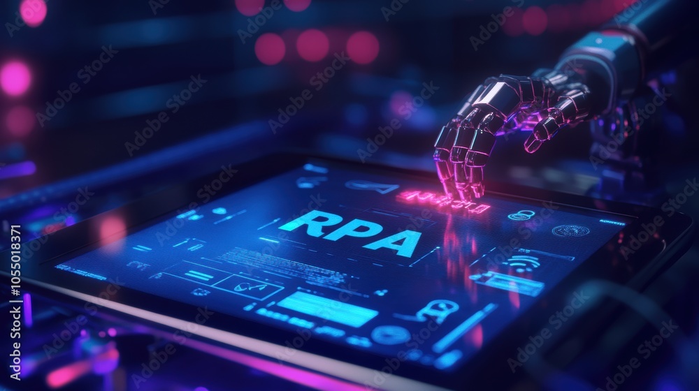 Poster revolutionizing automation rpa on a tablet with advanced processes and robotics