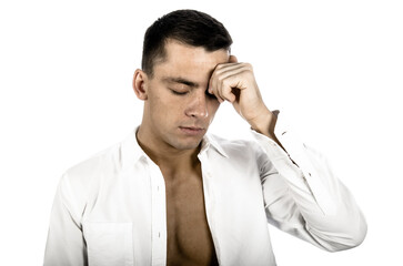 Headache and migraine. Young attractive man.