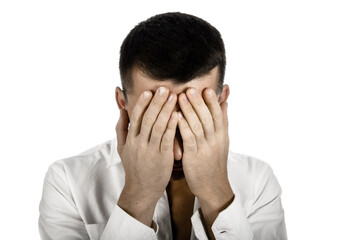 Headache and migraine. Young attractive man.