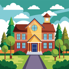 a house across from a school vector illustration