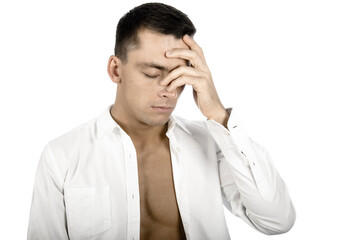 Headache and migraine. Young attractive man.