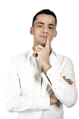 Young attractive student posing in studio.