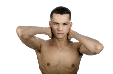 Headache and migraine. Young attractive man.