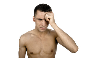Fototapeta premium Headache and migraine. Young attractive man.