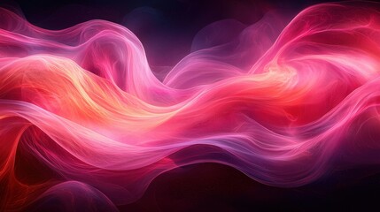 Obraz premium Colorful abstract waves of pink and orange swirl gracefully against a dark background, creating a sense of movement and depth