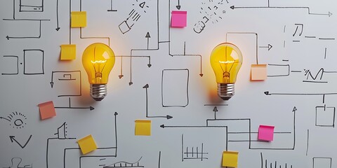 A creative illustration of an electronic circuit board symbolizing innovation and ideas with a lightbulb icon representing technology and inspiration