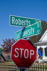 Stop sign with road names