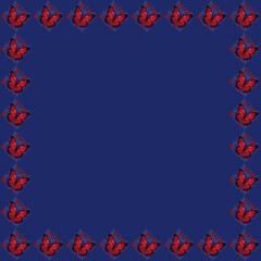 Red butterfly pattern illustration with blue background