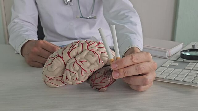 Research of nicotine in the brain. Hold cigarettes and brains. Nicotine addiction and nicotine withdrawal