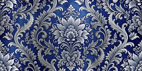 Intricate Silver Filigree on a Deep Blue Background, a Decorative Pattern with a Timeless Elegance