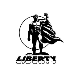 Protest man. People protest with a flag and a fist