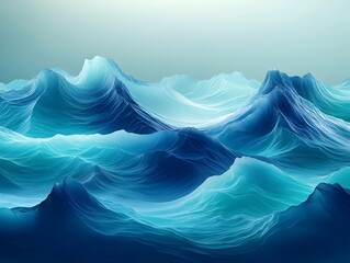 A stunning abstract depiction of ocean waves, showcasing a spectrum of blue and teal hues. The fluid shapes create a mesmerizing and tranquil atmosphere, perfect for any space.