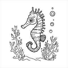 Underwater Scene ClipArt Design - Coral Reef Vector illustration in black and white
