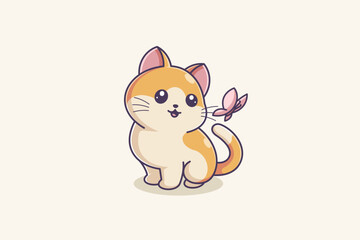 Cute kitten watching butterfly fly